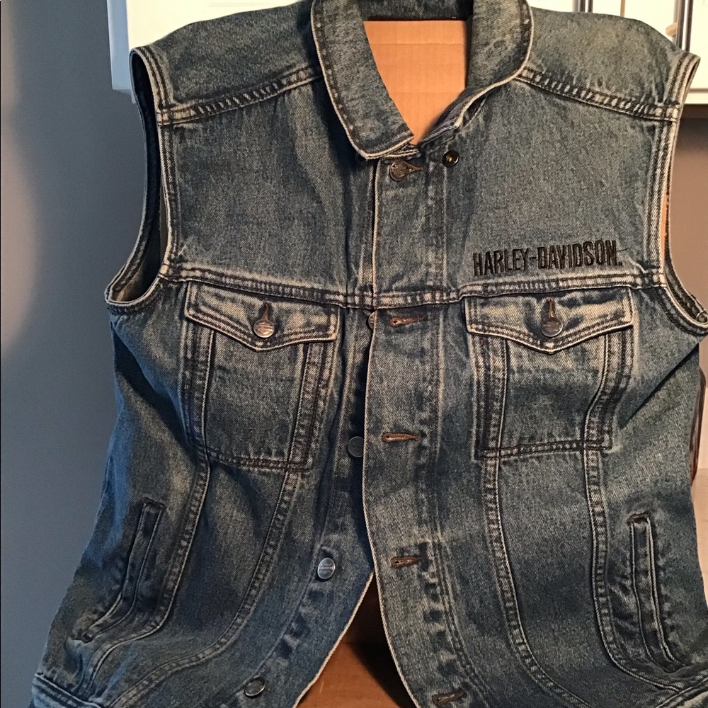 Harley Davidson blue jean vest men’s small